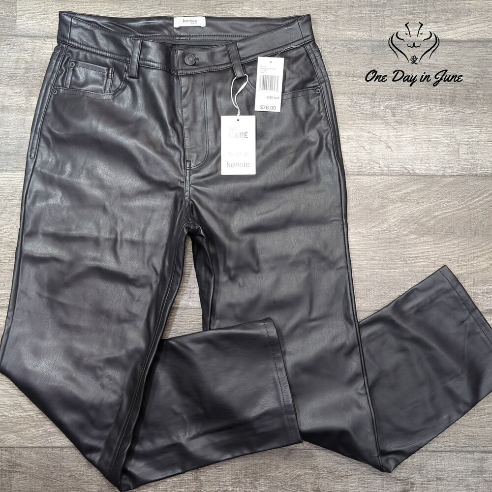 Kensie Jeans Vegan Leather Straight Leg Pants Size 6